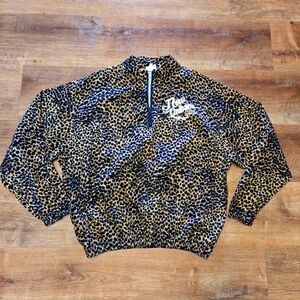 🇺🇸Vintage! NWOT! Brown and Black 1/4 Zip Up Jacket Leopard Print New Orleans